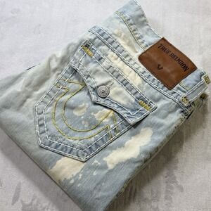 True Religion Ricky Jeans Mens 38 Distressed Bleach Wash Flap Pocket USA